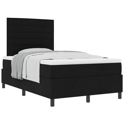 Letto a Molle Box con Materasso Nero Piccolo Matrimoniale in Tessuto - Foto 1
