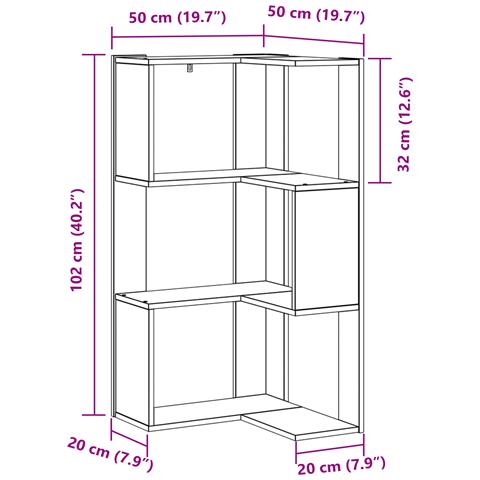 Libreria Angolare a 3 Ripiani Rovere Nero 50x50x102 cm Legno Ingegnerizzato - Foto 8