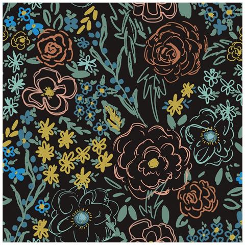 Carta Da Parati Autoadesiva Nera Fiori Colorati Impermeabile 41x300 Cm - Foto 1