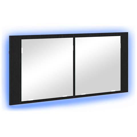 Specchio LED Rovere Nero 100x12x45 cm Legno Ingegnerizzato - Foto 1