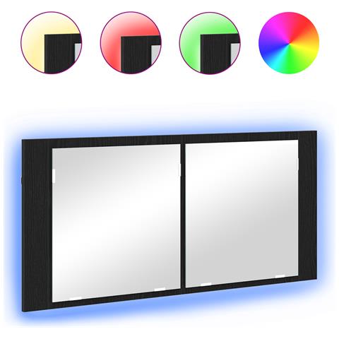 Specchio LED Rovere Nero 100x12x45 cm Legno Ingegnerizzato - Foto 2