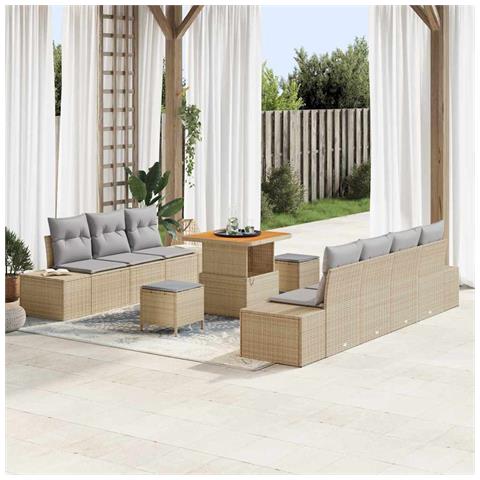 Set Divano da Giardino con cuscino 10 pcs Beige e Grigio Chiaro - Foto 2