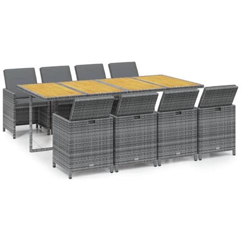 Set Pranzo da Giardino 9 pz con Cuscini in Polyrattan Grigio - Foto 1