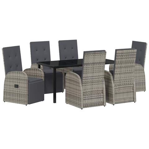 Set da Pranzo per Giardino con cuscino 7 pcs Grigio polyrattan - Foto 1