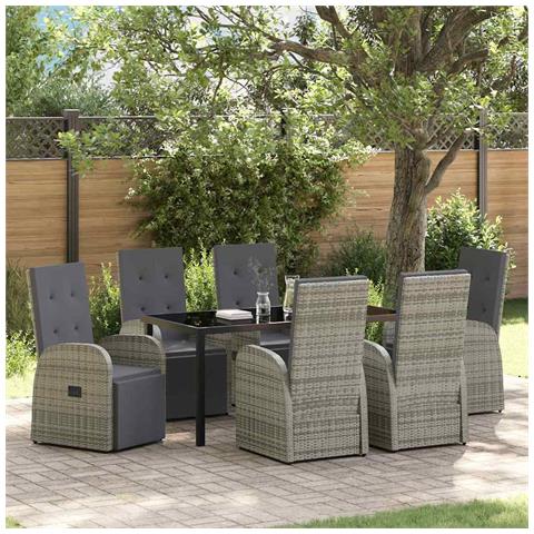 Set da Pranzo per Giardino con cuscino 7 pcs Grigio polyrattan - Foto 2