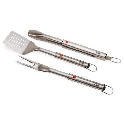 Set Grillout Tre Pezzi Per Barbecue Con Forchetta Spatola E Pinze Manico Retrattile Acciaio Inox Drenaggio Grassi Utensili Smontabili Acciaio Inox - Foto 1