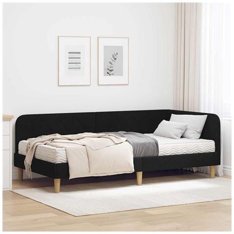 Cornice del letto ad angolo Nero 90 x 190 cm Tessuto - Foto 2