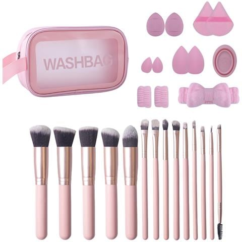 Set Di 27 Pennelli Da Trucco Rosa - Kit Completo Ombretto, Fondotinta E Beauty Blender - Foto 1