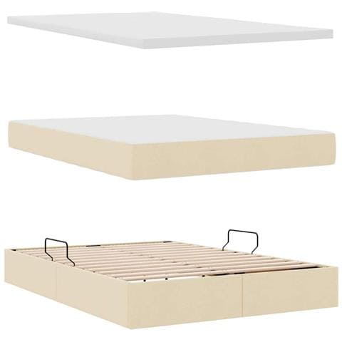 Letto con contenitore e LED con led Crema 140 x 190 cm Tessuto - Foto 9