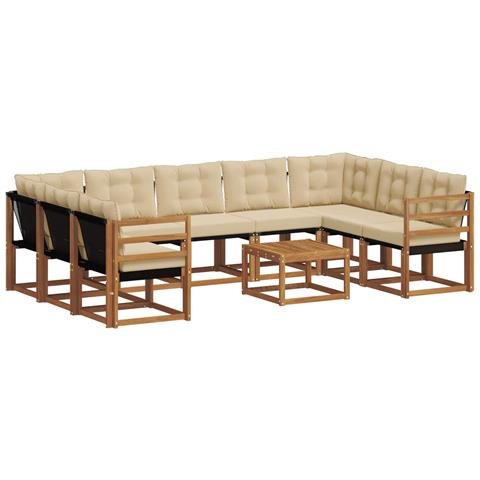 Set di divani da esterno con cuscino 10 pcs Naturale e Beige - Foto 1