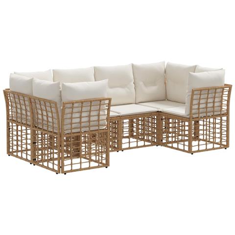 Set di divani da esterno con cuscino 6 pcs Naturale Poliestere - Foto 1