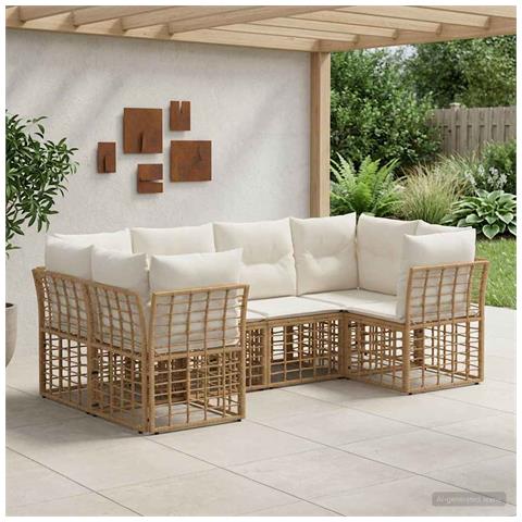 Set di divani da esterno con cuscino 6 pcs Naturale Poliestere - Foto 2