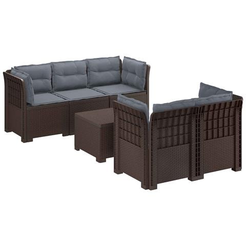 Divano da Giardino 5 Posti con Cuscini Stile Rattan PP Marrone - Foto 1