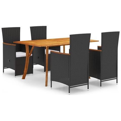 Set Mobili da Pranzo per Giardino 5 pz Nero - Foto 1