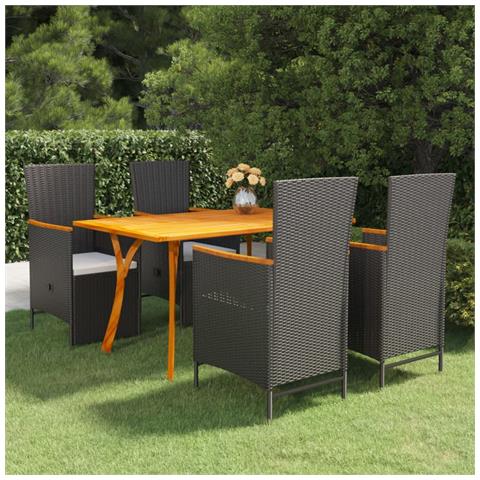 Set Mobili da Pranzo per Giardino 5 pz Nero - Foto 2