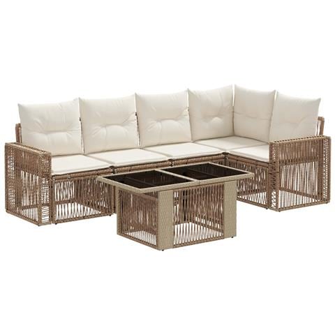 Set Divano da Giardino 6 pz Beige e Bianco Crema polyrattan - Foto 1