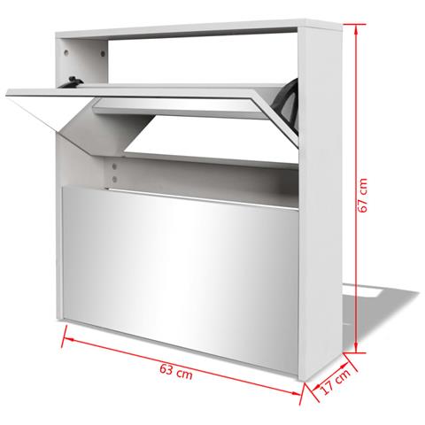 Scarpiera con 2 Ripiani e Specchio Bianco 63x17x67 cm - Foto 4