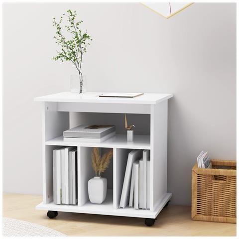 Mobiletto con Ruote Bianco 60x45x60 cm in Legno Multistrato - Foto 7