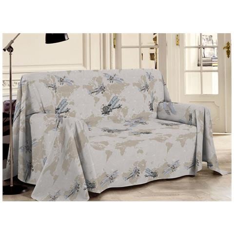 Telo Arredo Multiuso Linea Pensieri Delicati In Cotone Disegno Aerei Beige Matrimoniale Beige - Foto 11