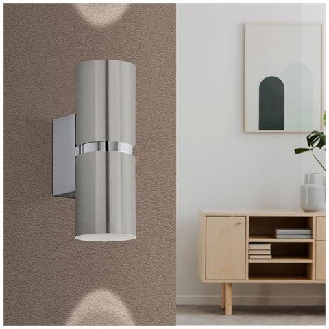 Applique Moderna Passa 2 Luci Acciaio Grigio E Cromo Opaco Diffusori Tondi - Foto 1