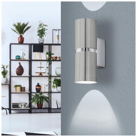 Applique Moderna Passa 2 Luci Acciaio Grigio E Cromo Opaco Diffusori Tondi - Foto 2