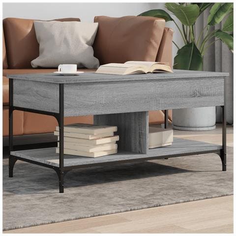 Tavolino Salotto Grigio Sonoma 100x50x50 Cm Multistrato Metallo - Foto 1