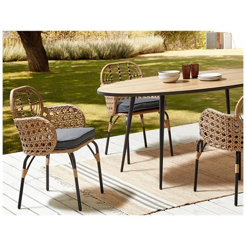 Set Di 2 Sedie Con Poggia Braccia Rattan Naturale Pratello - Foto 1