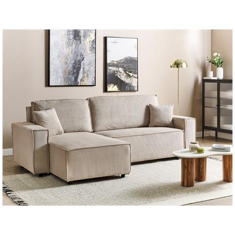 Divano Letto Angolare 3 Posti Abacka Velluto A Coste Beige Lato Destro - Foto 1