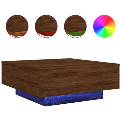 Tavolino Da Soggiorno Con Luci Led Rovere Marrone 80x80x31 Cm - Foto 2