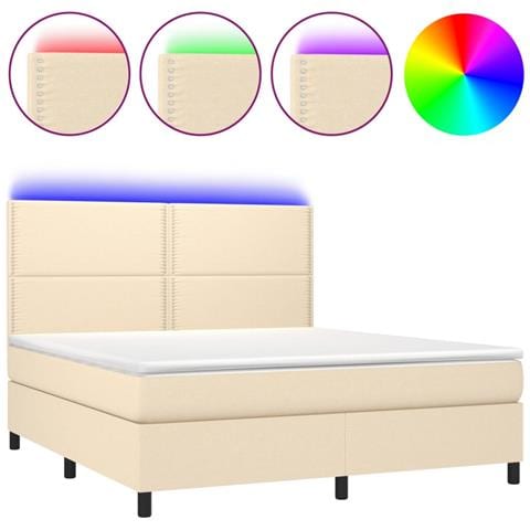 Letto A Molle Con Materasso E Led Crema 180x200 Cm In Tessuto - Foto 1