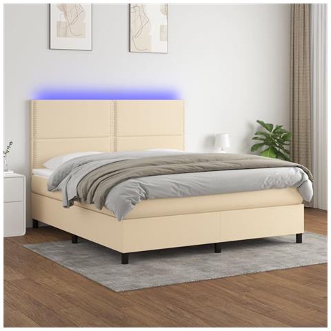 Letto A Molle Con Materasso E Led Crema 180x200 Cm In Tessuto - Foto 8