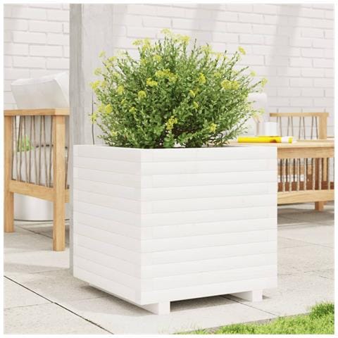 Fioriera Da Giardino Bianca 50x50x49,5cm Legno Massello Di Pino - Foto 3