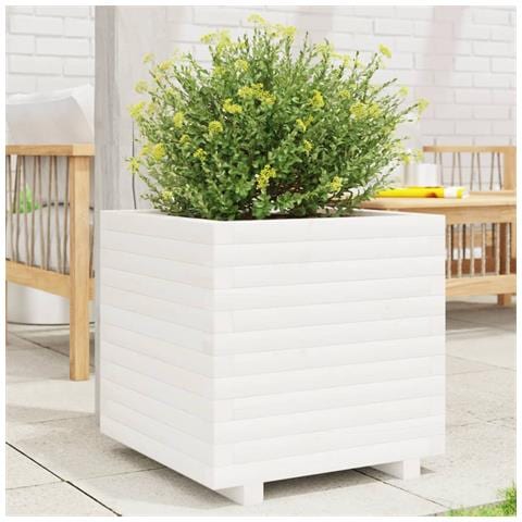 Fioriera Da Giardino Bianca 50x50x49,5cm Legno Massello Di Pino - Foto 1
