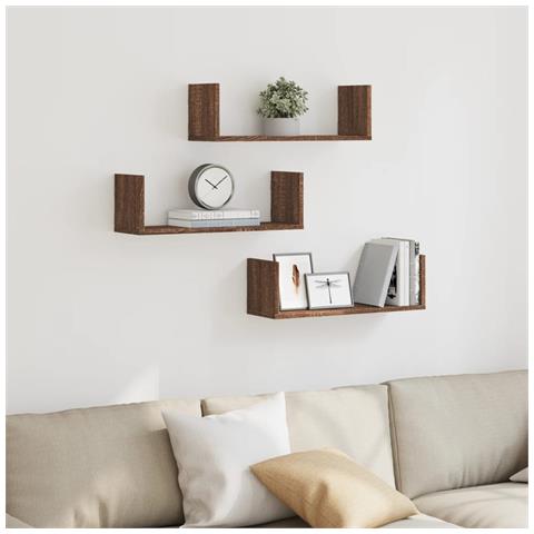 Mensole Da Parete 3pz Rovere Marrone 58x18x18 Cm In Truciolato - Foto 3