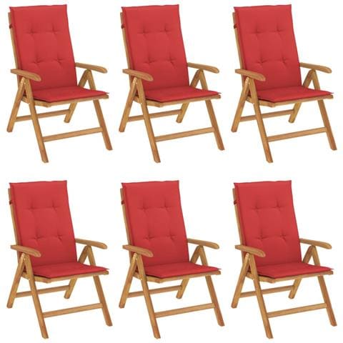Sedie da Giardino Reclinabili con Cuscini 6 pz in Legno di Teak - Foto 1