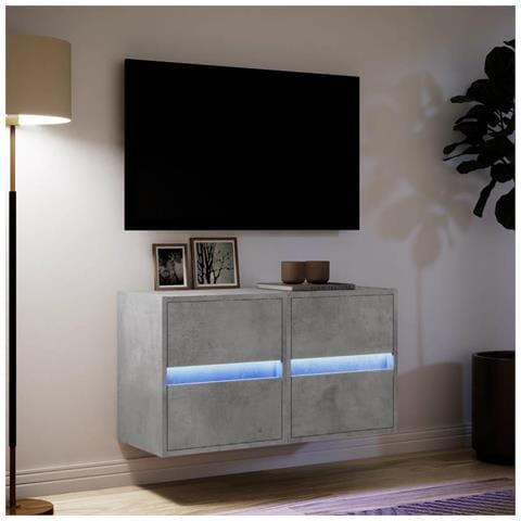 Mobili TV a Parete con Luci LED 2pz Grigio Cemento 41x31x45 cm - Foto 2