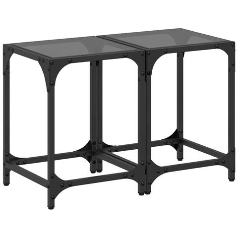 Tavolini Da Salotto Con Piano Vetro Nero 2pz 30x30x40cm Acciaio - Foto 2