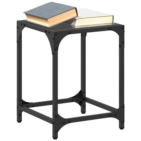 Tavolini Da Salotto Con Piano Vetro Nero 2pz 30x30x40cm Acciaio - Foto 1