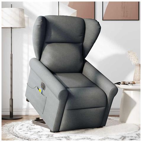 Poltrona Alzapersona Massaggi Elettrica Grigio Scuro Tessuto - Foto 2