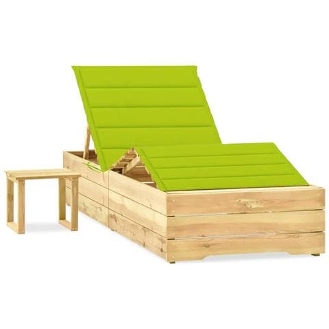 Lettino Da Giardino Con Tavolino Cuscino Legno Pino Impregnato - Foto 2