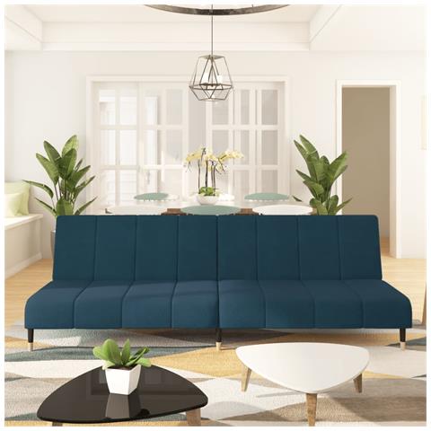 Divano Letto a 2 Posti Blu in Velluto - Foto 2