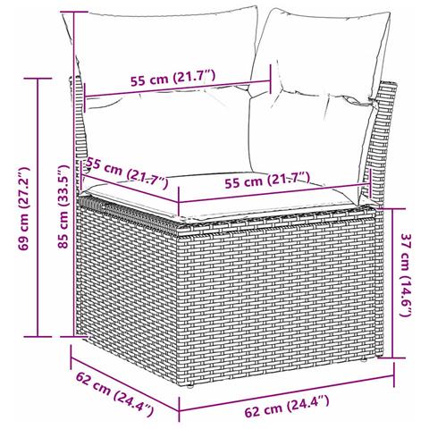 Set Divano da Giardino a 7 Pezzi con Cuscini Grigio Polyrattan - Foto 9