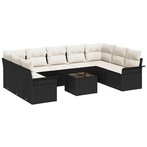 Set Divano Giardino  9 Pezzi con Cuscini Rattan Polivalente Marrone, Divano Giardino  2 Posti con Spazio di Stivaggio e Cuscini Rattan Nero - Foto 1