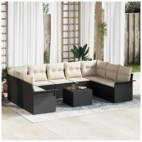 Set Divano Giardino  9 Pezzi con Cuscini Rattan Polivalente Marrone, Divano Giardino  2 Posti con Spazio di Stivaggio e Cuscini Rattan Nero - Foto 2