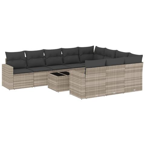 Set Divani da Giardino 11 pz con Cuscini in Polyrattan Grigio - Foto 1