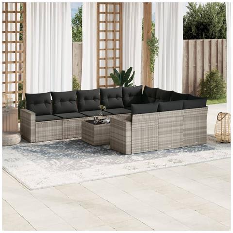 Set Divani da Giardino 11 pz con Cuscini in Polyrattan Grigio - Foto 2
