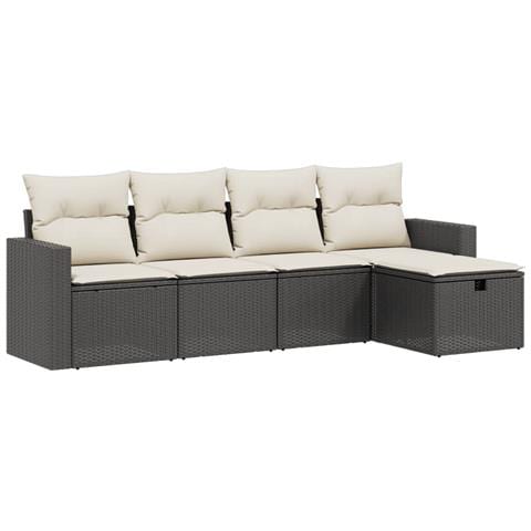 Set Divani da Giardino 5 pz con Cuscini in Polyrattan Nero - Foto 1
