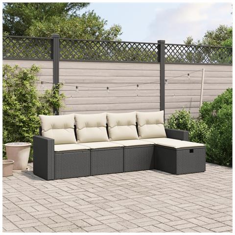 Set Divani da Giardino 5 pz con Cuscini in Polyrattan Nero - Foto 2