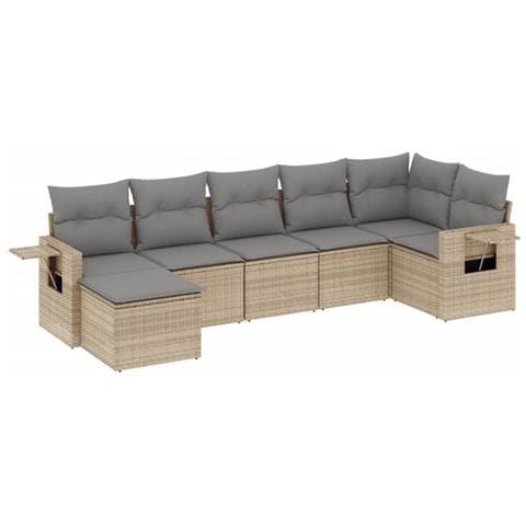Set Divani da Giardino 7 pz con Cuscini Beige in Polyrattan - Foto 1