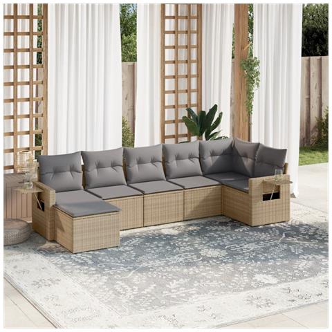 Set Divani da Giardino 7 pz con Cuscini Beige in Polyrattan - Foto 2